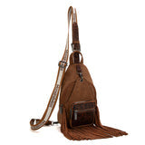 Montana West Tooled Fringe Sling Bag -Brown