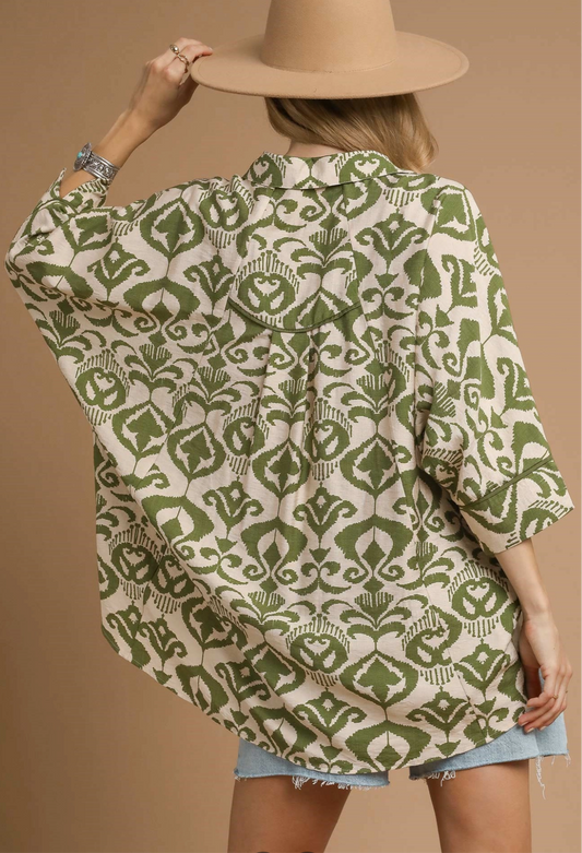 Umgee Oversized Abstract Print Button Up Shirt