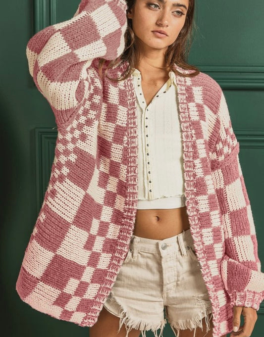 Bibi Mixed Checkered Cardigan