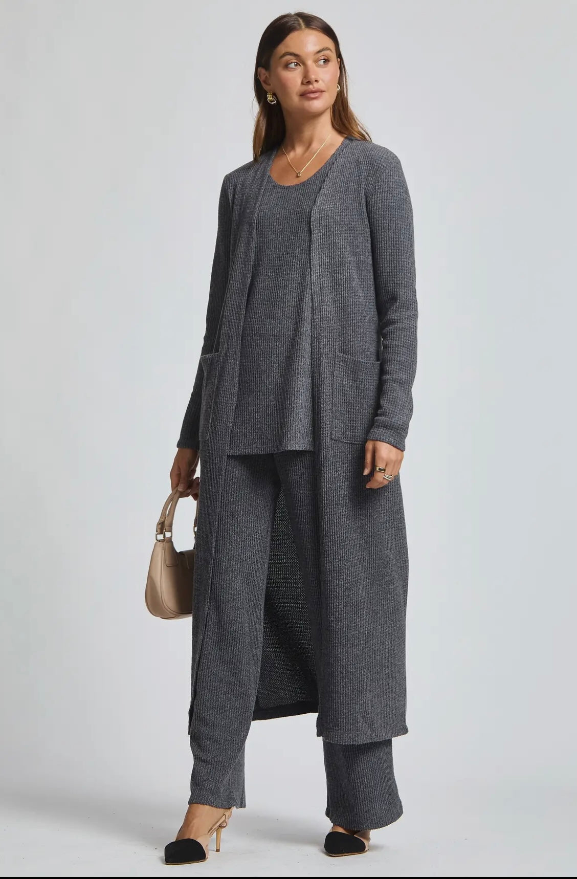 Thermal Sleeveless Tank + Cardigan + Relaxed Pants