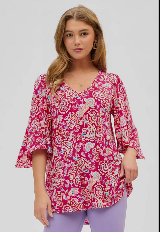 Dear Scarlett Paisley Print Half Sleeve V-neck Top