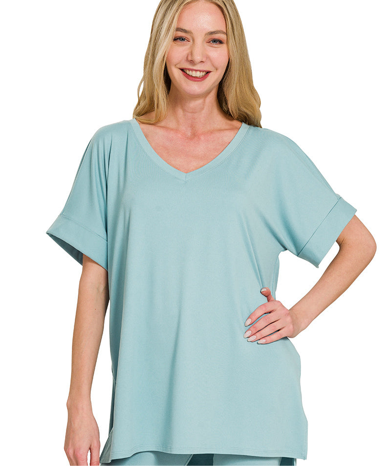 Zenana Brushed Microfiber V-Neck Top