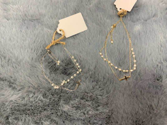 My Girl in LA Dainty Cross Pearl Bracelet
