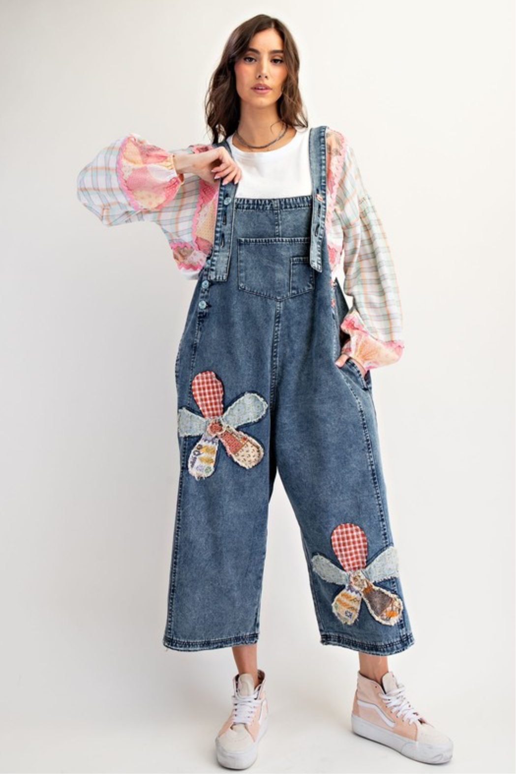 Easel Floral Patch Overalls