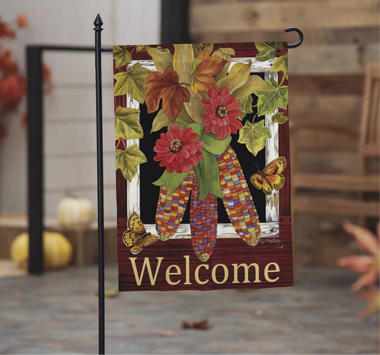 Evergreen Fall Corn Suede Garden Flag