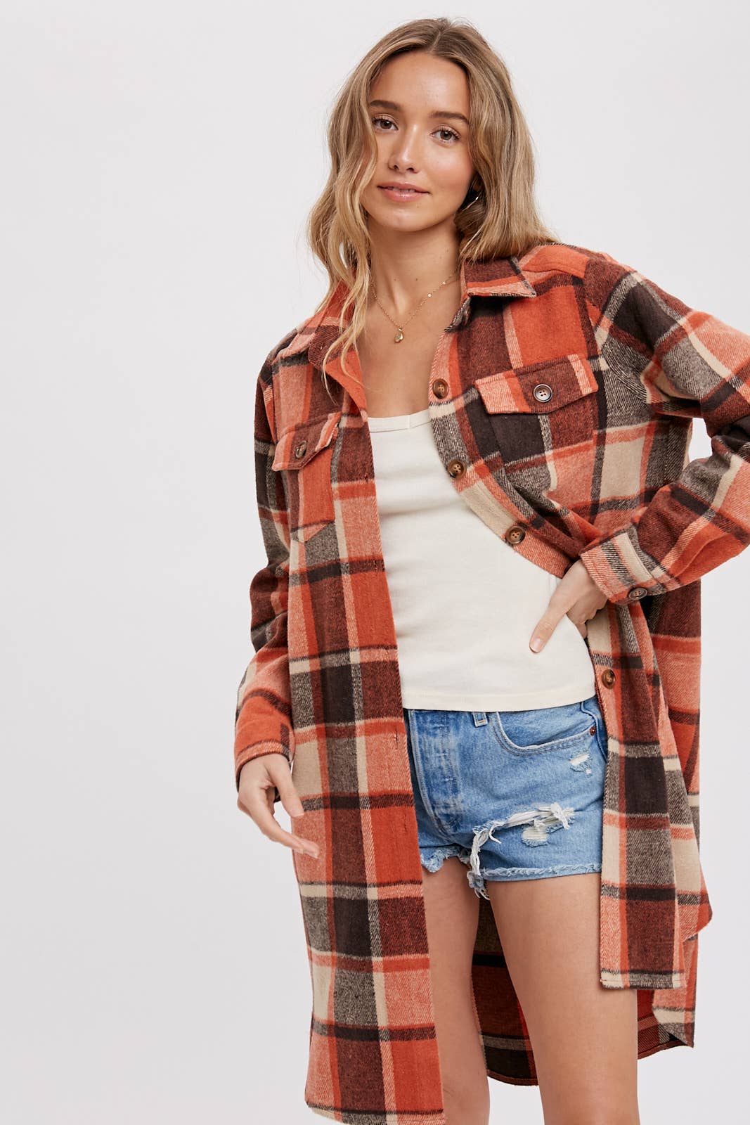 BLUIVY FLANNEL PLAID LONGLINE SHACKET