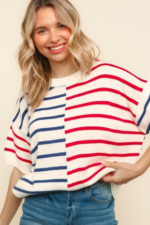 Haptics White/Red/Blue Loose Fit Sweater Top