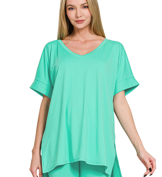 Zenana Brushed Microfiber V-Neck Top