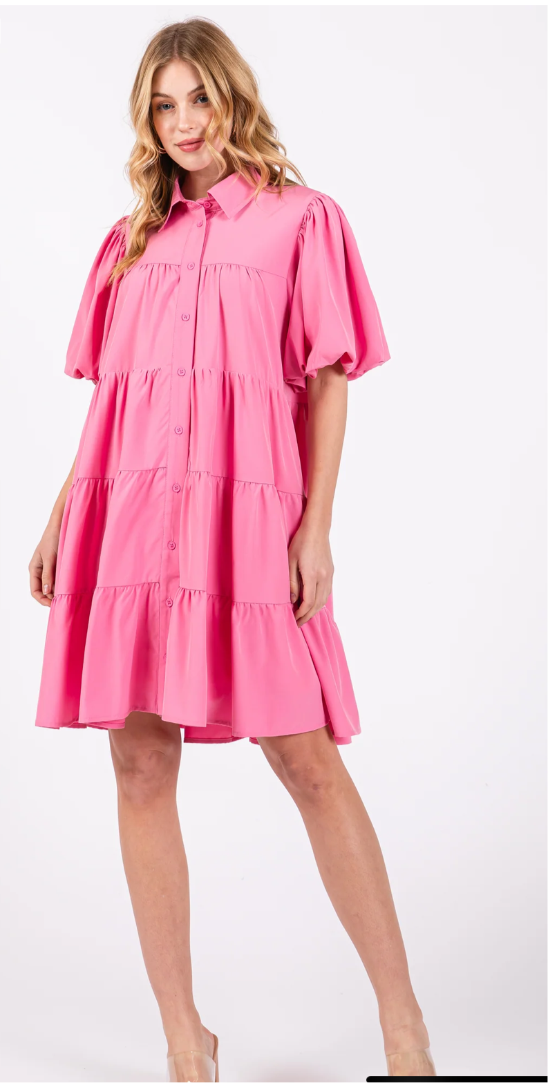 Grace+Emma Puff Sleeve Button-up Dress