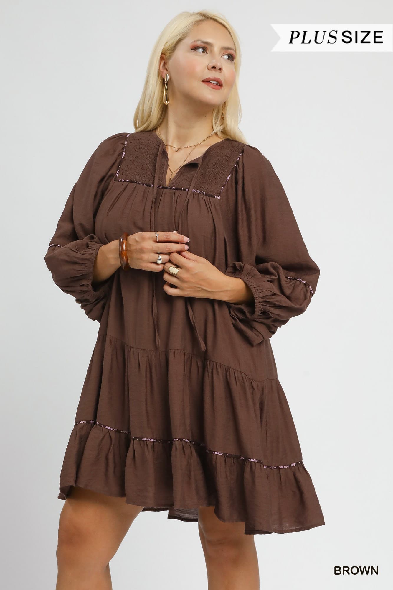 Umgee Plus Tiered Long Sleeve Tunic