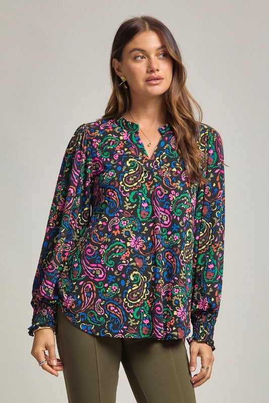 Dear Scarlett LizSmock Top Black Multi Top