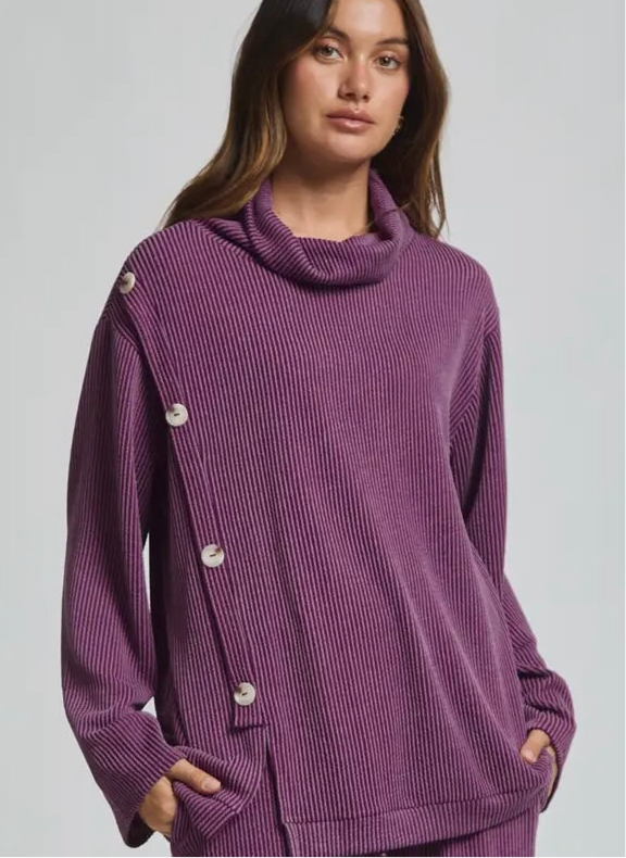 Dear Scarlett Ribbed Cowi Neck Blouse