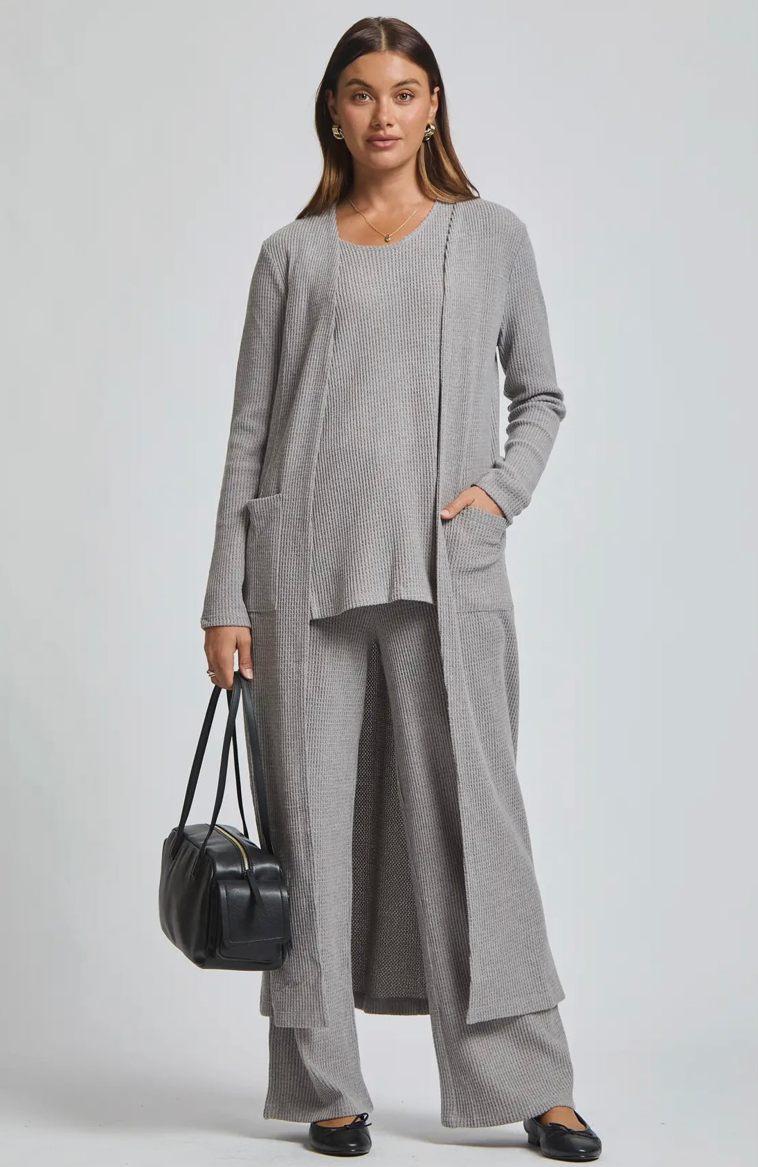 Thermal Sleeveless Tank + Cardigan + Relaxed Pants