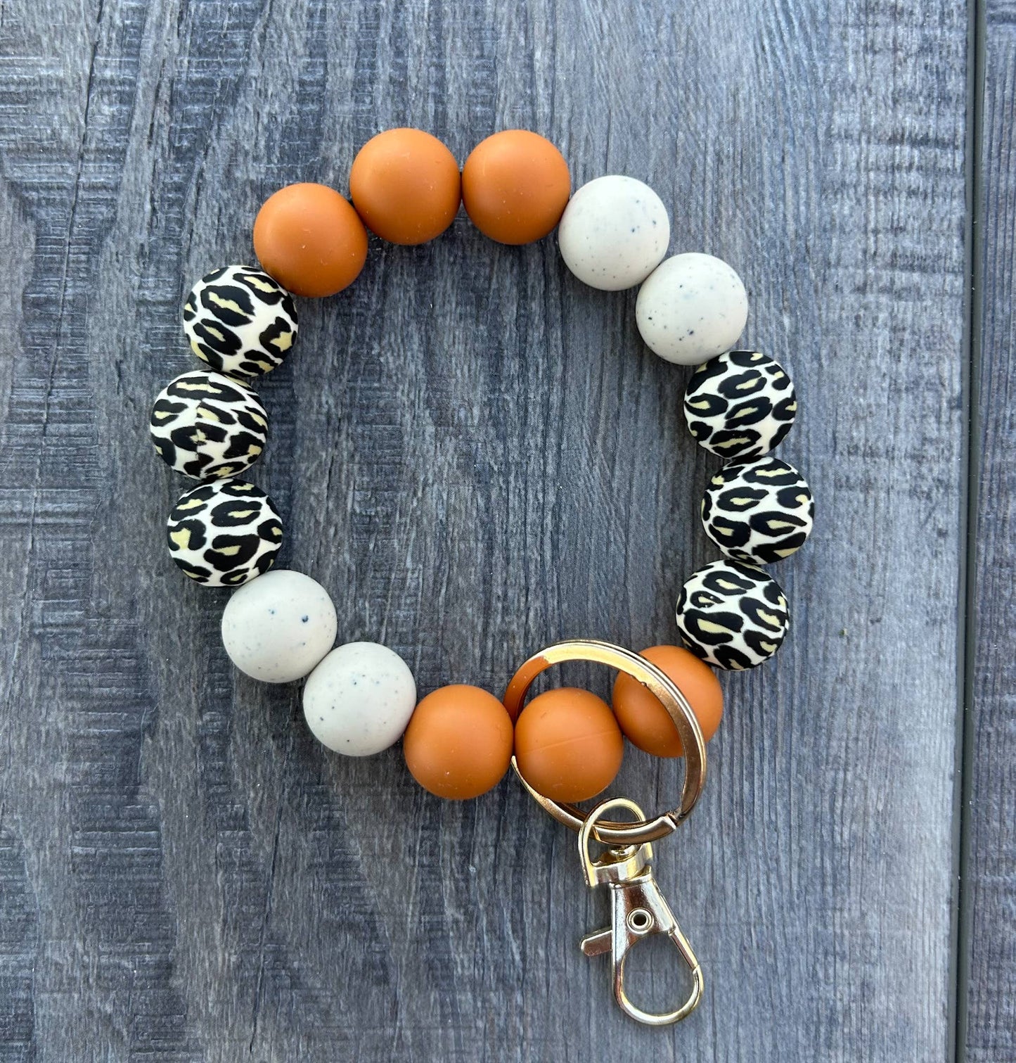 Neutral Leopard Wristlet Bracelet Key Ring