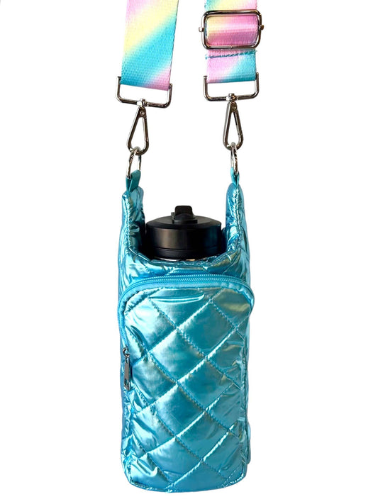 Aqua Water Bottle Bag Crossbody Hydro Puffer Tote
