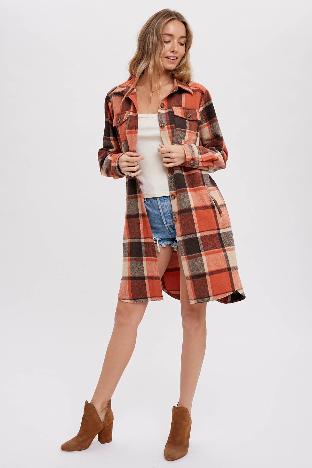 BLUIVY FLANNEL PLAID LONGLINE SHACKET