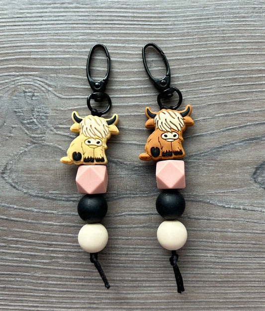Highland Cow Silicone Beaded Keychain