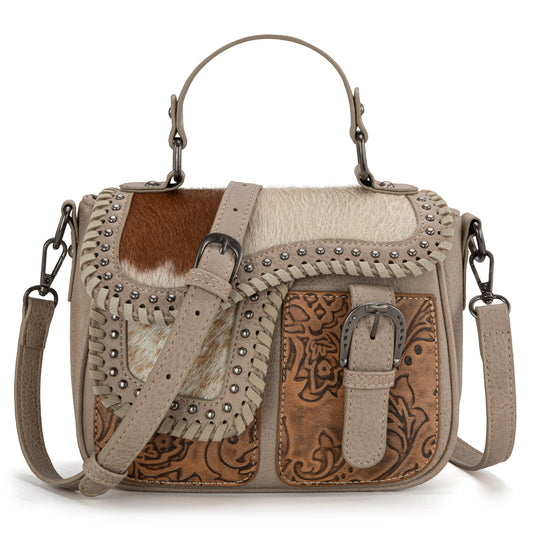 Trinity Ranch Hair-On Cowhide Saddle Shape Collection Crossbody/Satchel - Tan