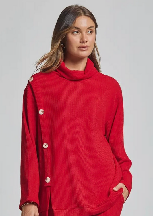 Dear Scarlett Ribbed Cowi Neck Blouse