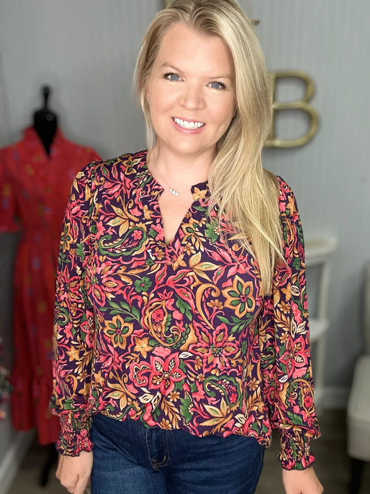 Dear Scarlett LizSmock Eggplant Top