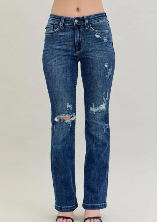 Judy Blue Mid Rise Sand & Destroy Bootcut
