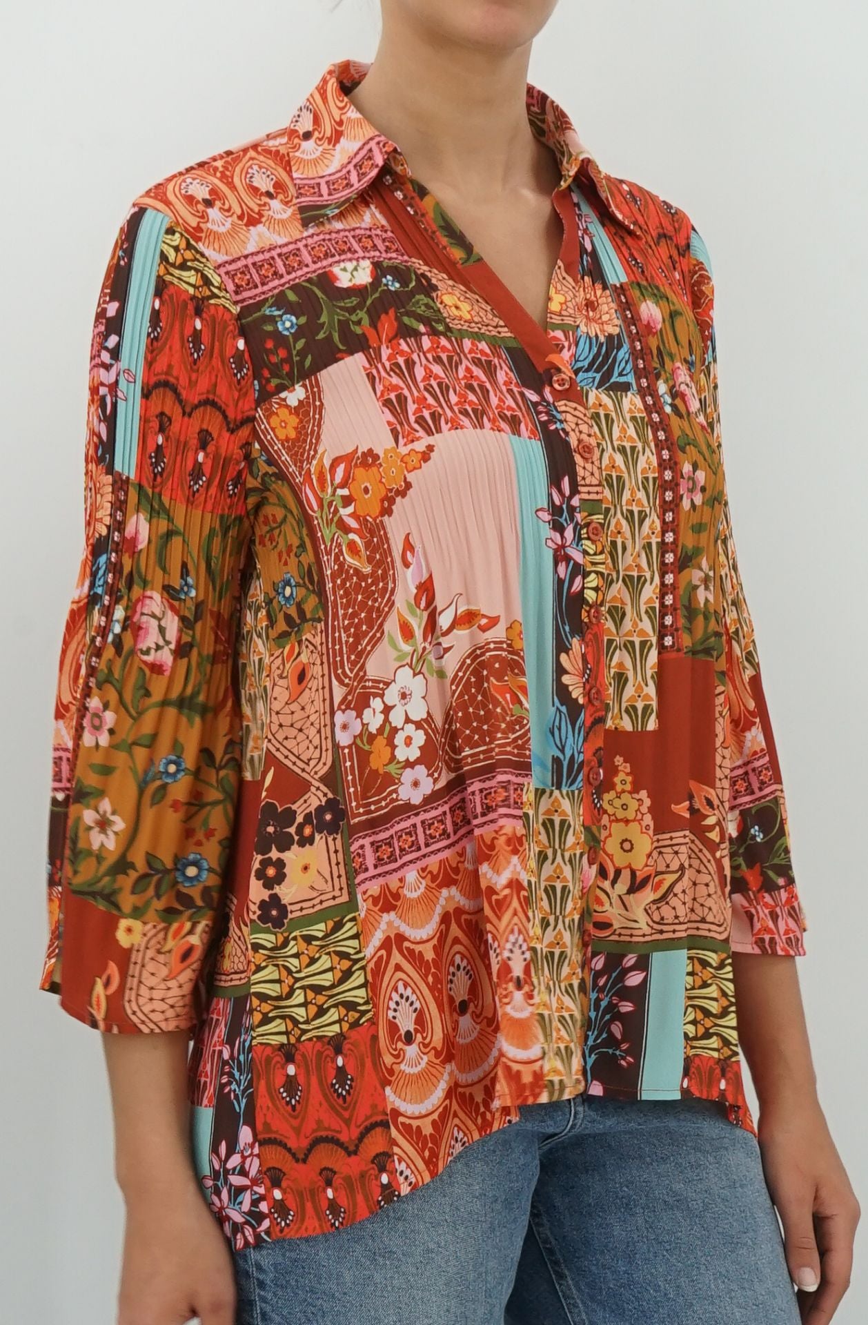 Sunny Leigh Georgette Button Front Bell Sleeve Blouse