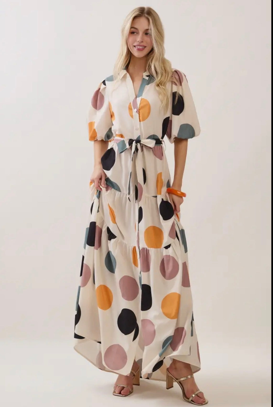 Big Hit Fashion Big Polka Dot Printed Tiered Maxi Dress
