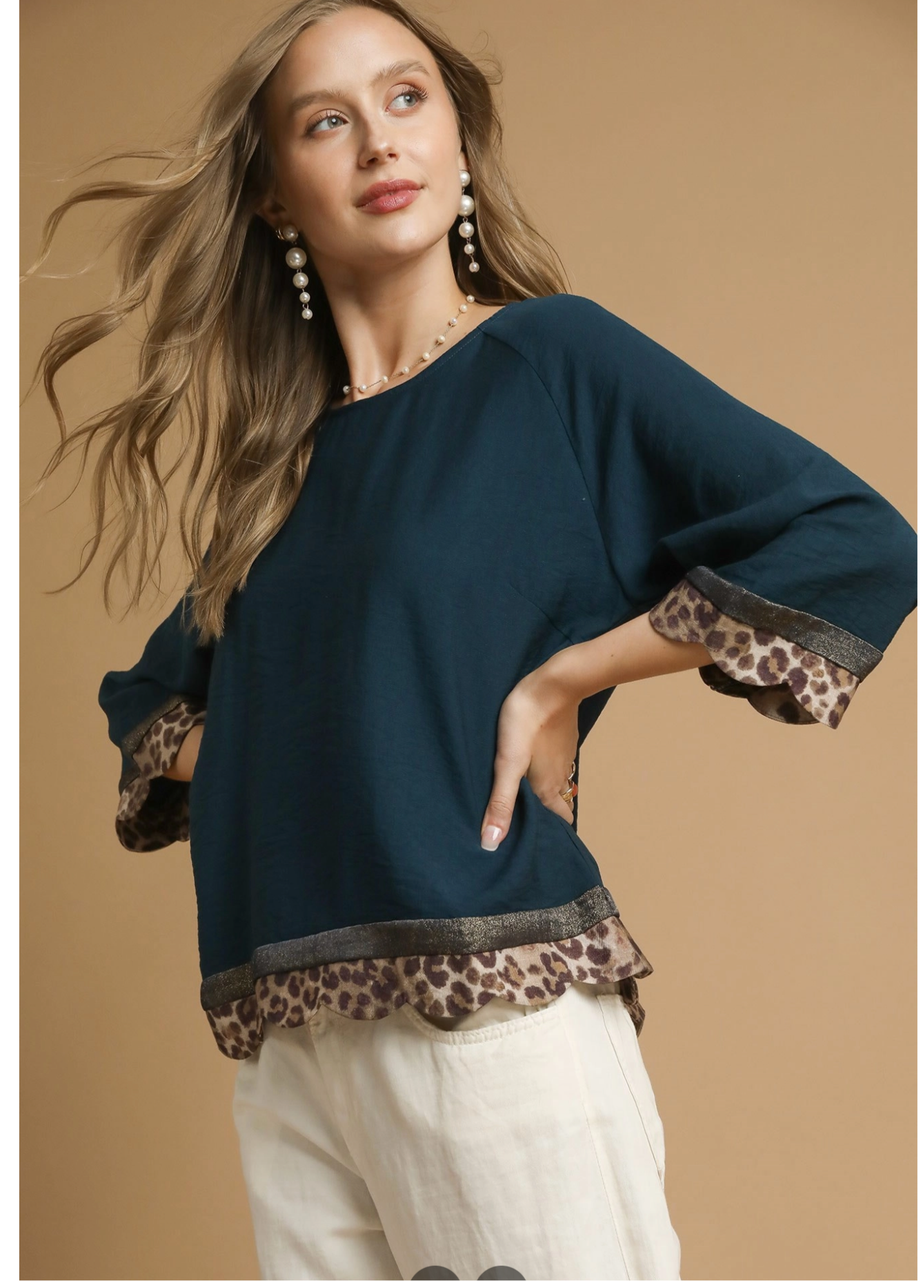 Umgee Boho Top with Leopard Trim