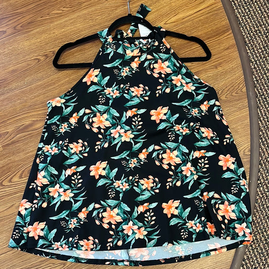 White bird black floral tank