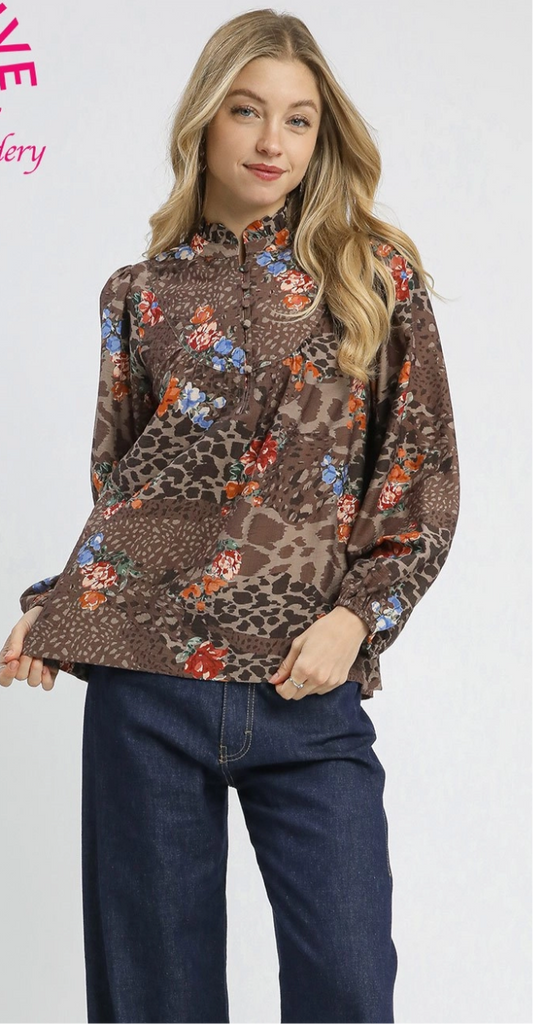 Umgee Animal Print Ruffle Top