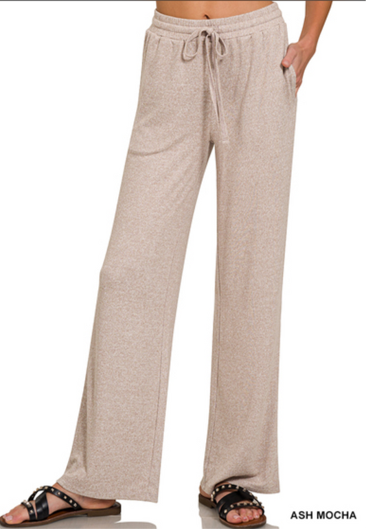 Zenana Drawstring elastic waistband wide Lounge pants