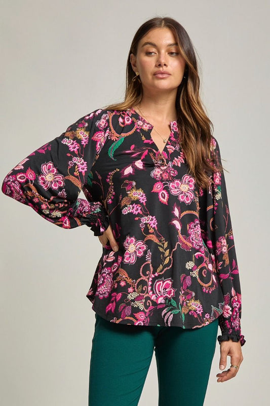 Dear Scarlett Lizzy Smock Top Black Top