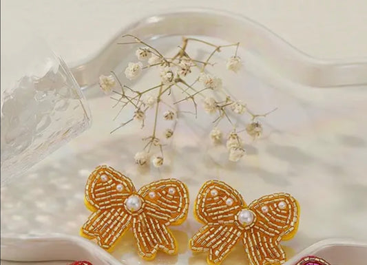 Seed Bead Bow Ribbon Beaded earrings