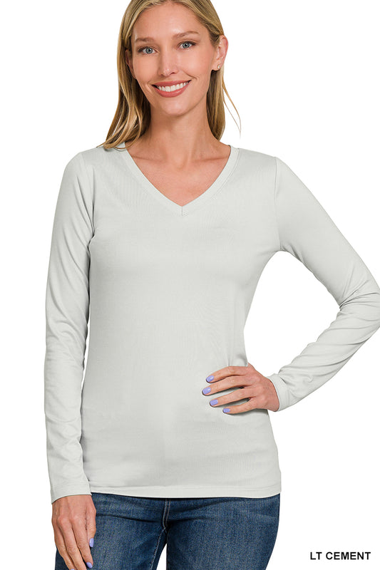 Zenana Brushed Microfiber Long Sleeve V-neck Tee