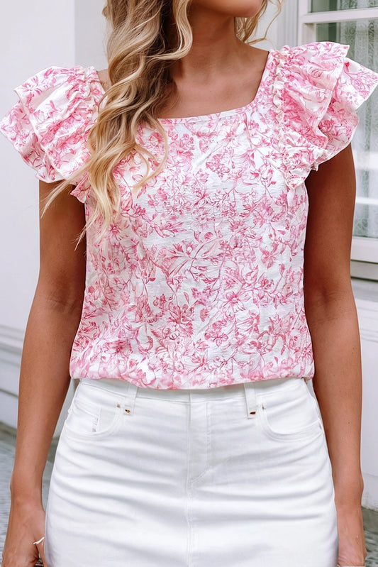 Floral Ruffled Bow Back Blouse