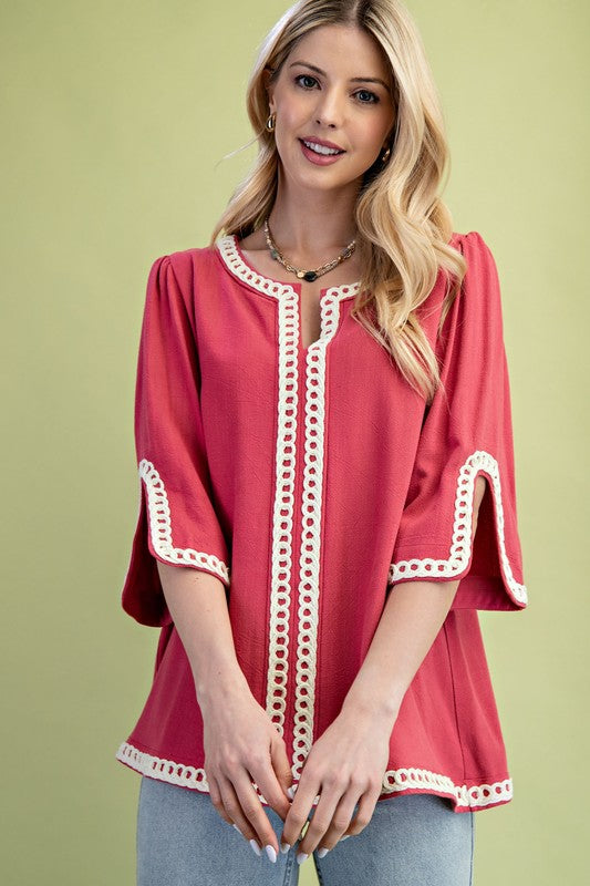 Gigio 3/4 sleeves Linen Tunic with Embroidered