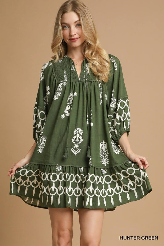 Umgee Boarder Print Tassel Dress