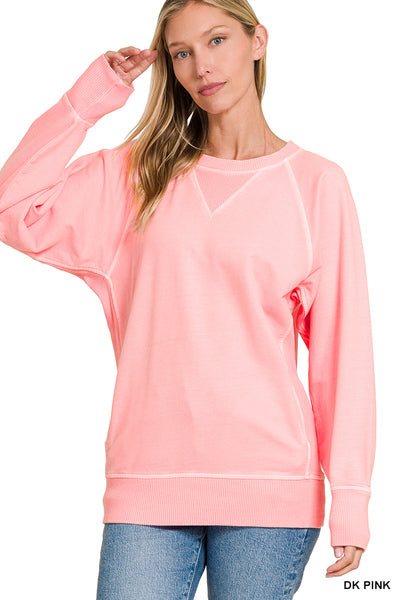 Zenana Plus Dyed French Terry Pullover w/pockets