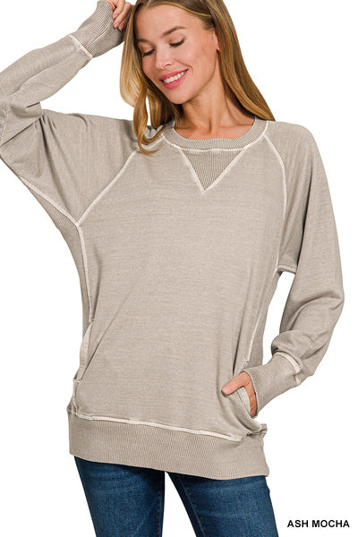Zenana Plus Dyed French Terry Pullover w/pockets