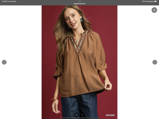 Umgee Leopard Trim V-neck Blouse