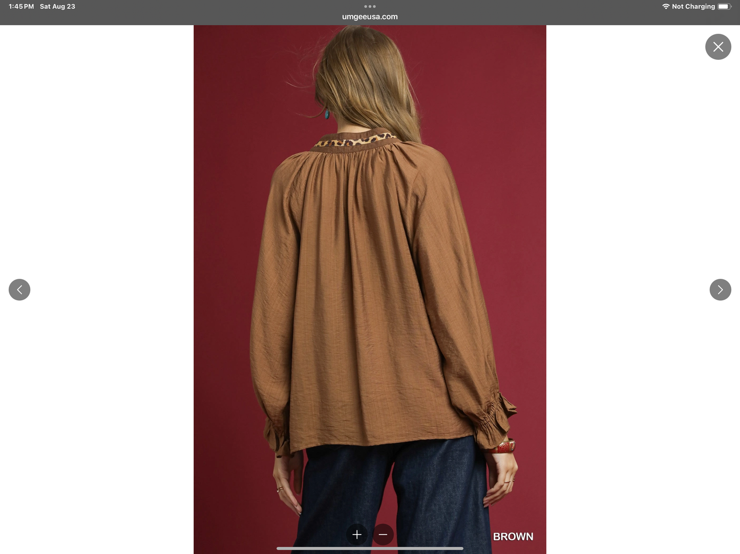 Umgee Leopard Trim V-neck Blouse