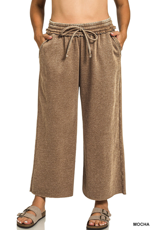 Zenana Plus Acid Wash Fleece Palazzo Sweatpants