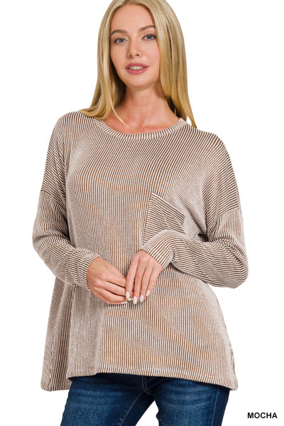 Zenana Ribbed Striped Oversizes Long Sleeve