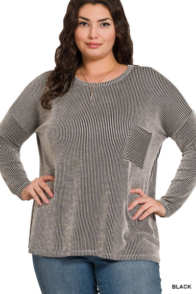 Zenana Plus Ribbed Striped Oversized Long Sleeve