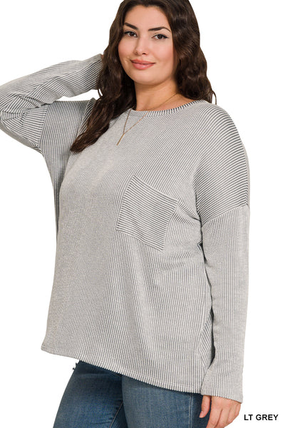 Zenana Plus Ribbed Striped Oversized Long Sleeve