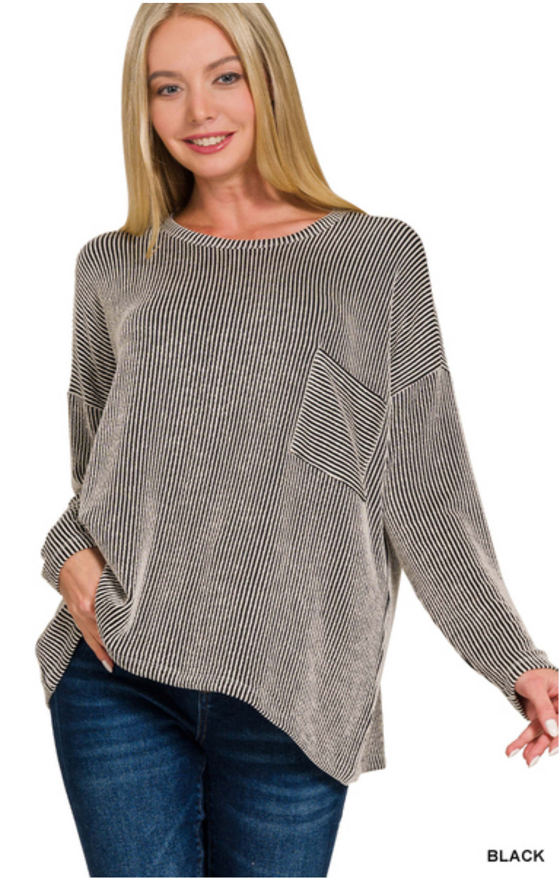 Zenana Ribbed Striped Oversizes Long Sleeve