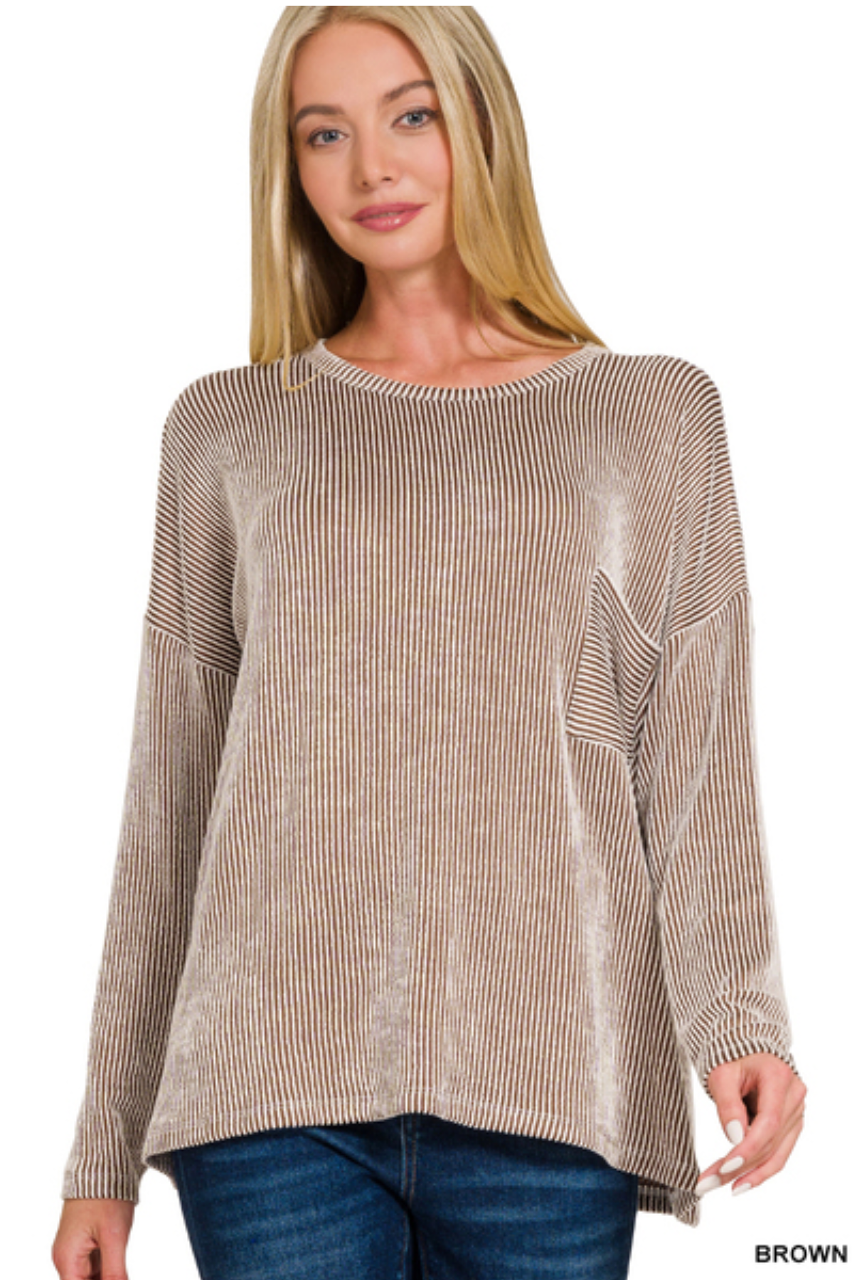 Zenana Ribbed Striped Oversizes Long Sleeve