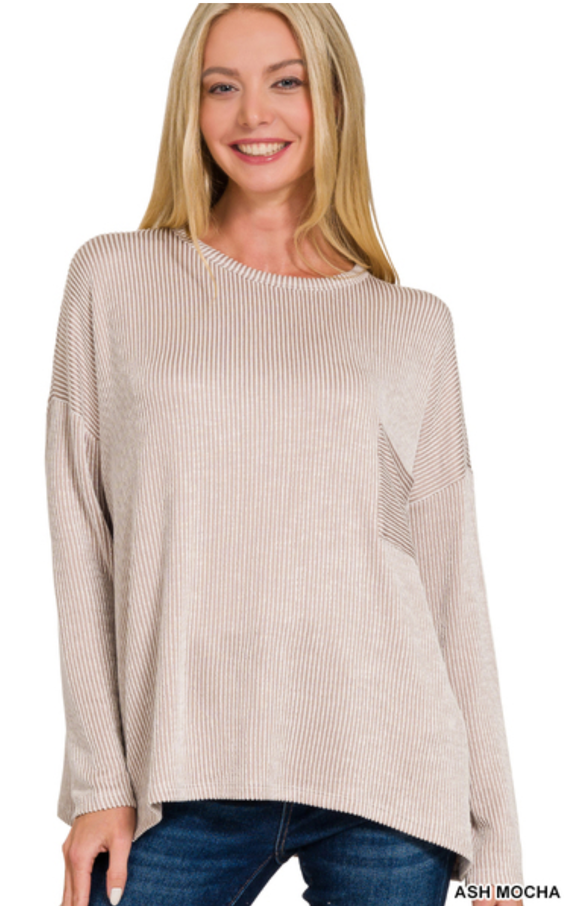 Zenana Ribbed Striped Oversizes Long Sleeve