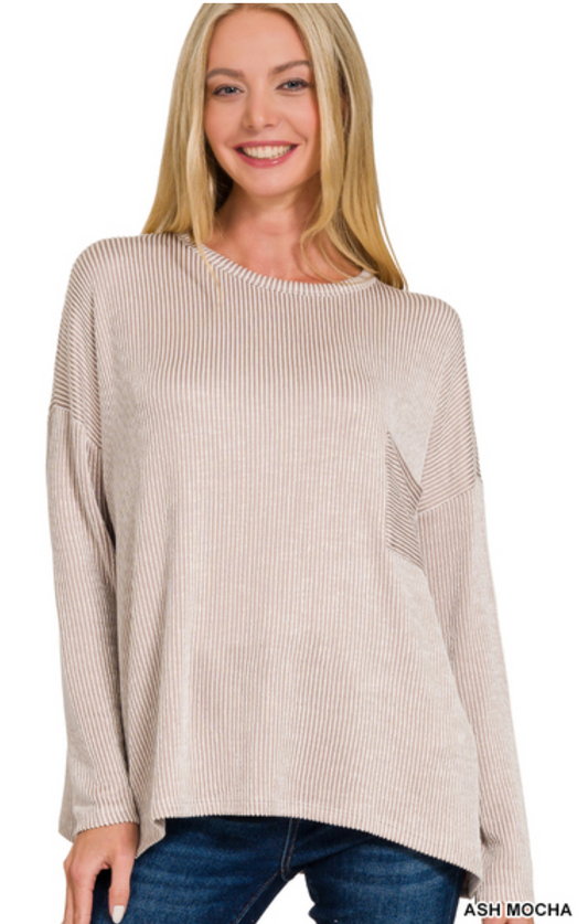 Zenana Ribbed Striped Oversizes Long Sleeve