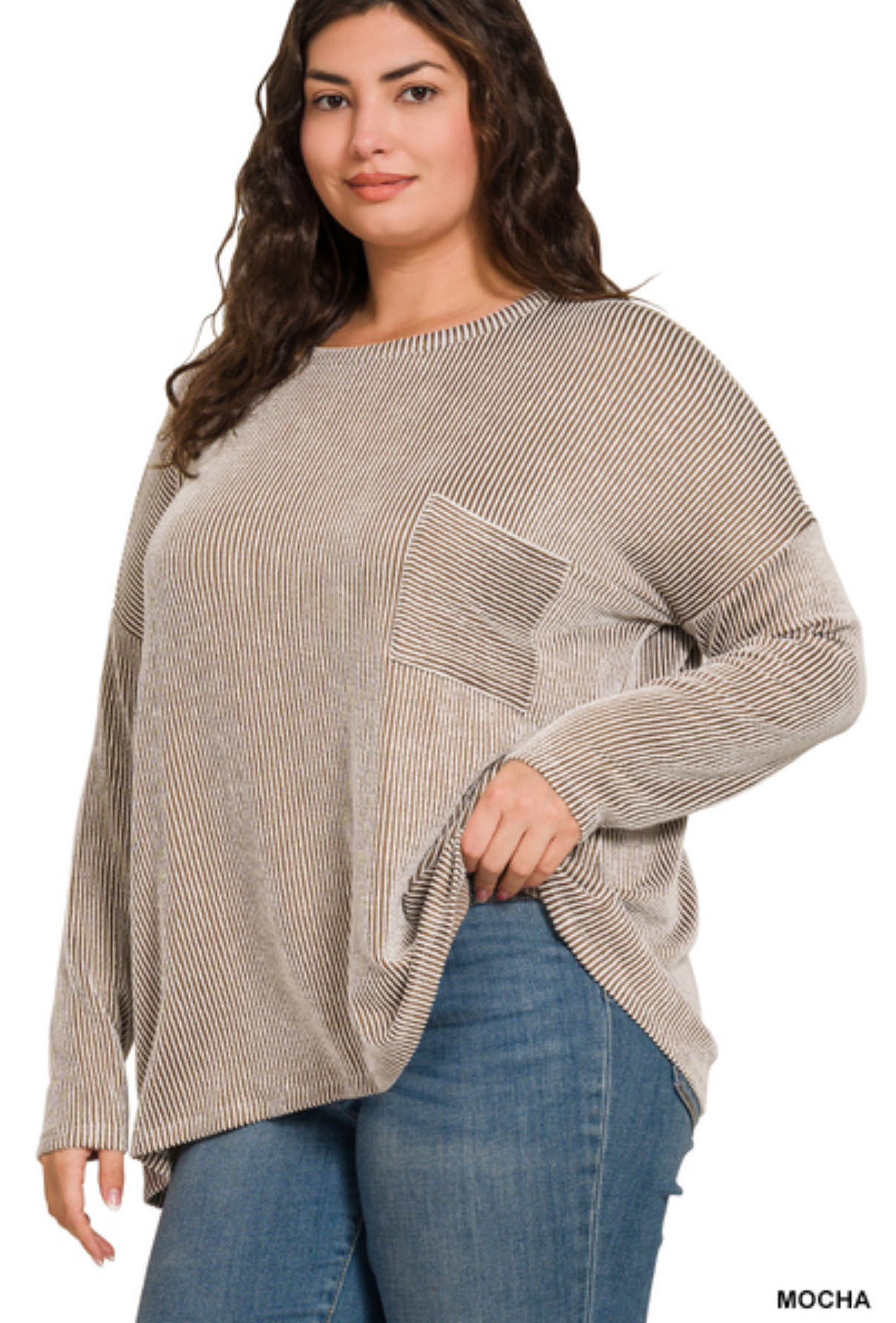 Zenana Plus Ribbed Striped Oversized Long Sleeve